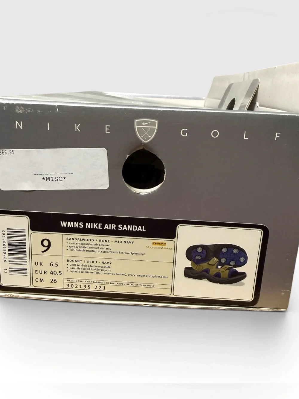 Nike Air Golf Sandals Womens 9 Tan Navy Leather Spikes 302135-221 w/ Box